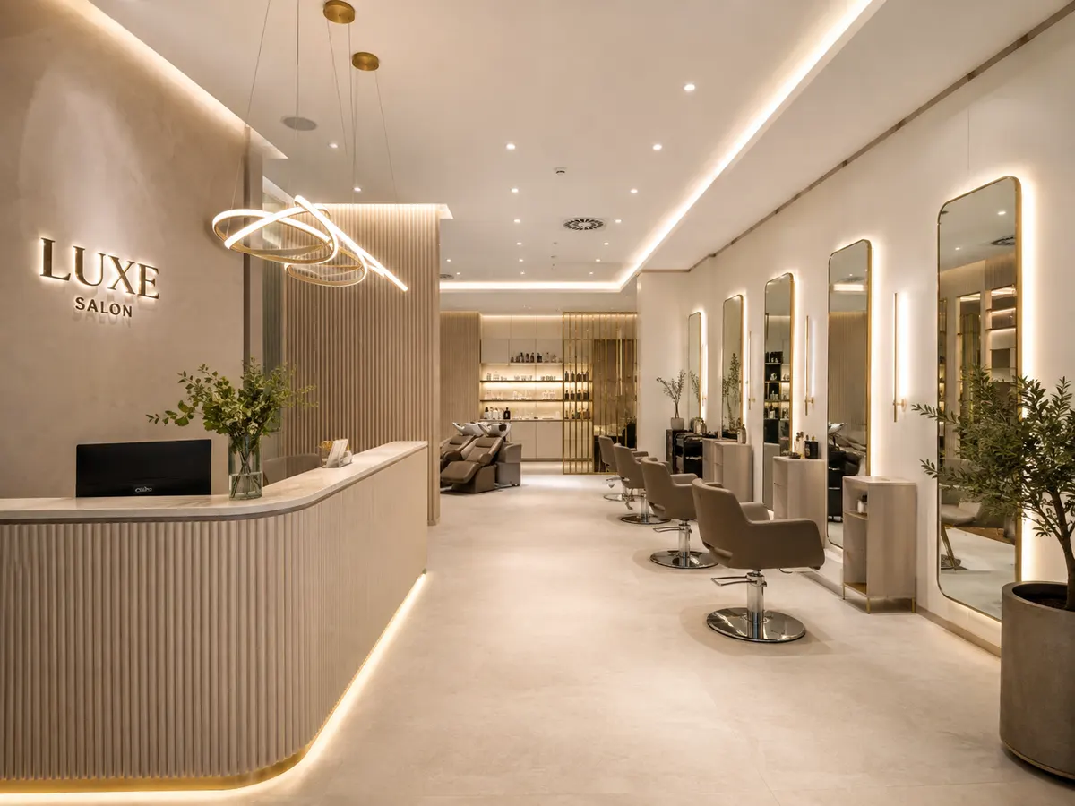 Beauty-Salon: Empfang, Spiegel, Arbeitsplätze